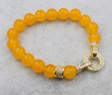 Yellow/Red Jade Round 10mm Bracelet 7.5 inch Beads Handcrafted