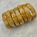 Yellow Silicified Wood Stone Beads Bracelet Natural Gemstone Bangle Fine Jewelry