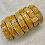 Yellow Silicified Wood Stone Beads Bracelet Natural Gemstone Bangle Fine Jewelry