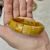 Yellow Silicified Wood Stone Beads Bracelet Natural Gemstone Bangle Fine Jewelry