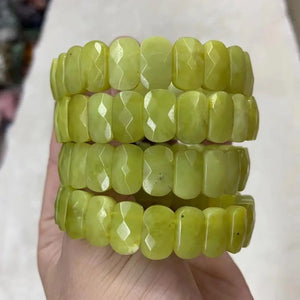 Yellow Lemon Jade Stone Beads Bracelet Natural Gemstone Jewelry Bangle