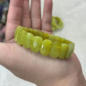 Yellow Lemon Jade Stone Beads Bracelet Natural Gemstone Jewelry Bangle