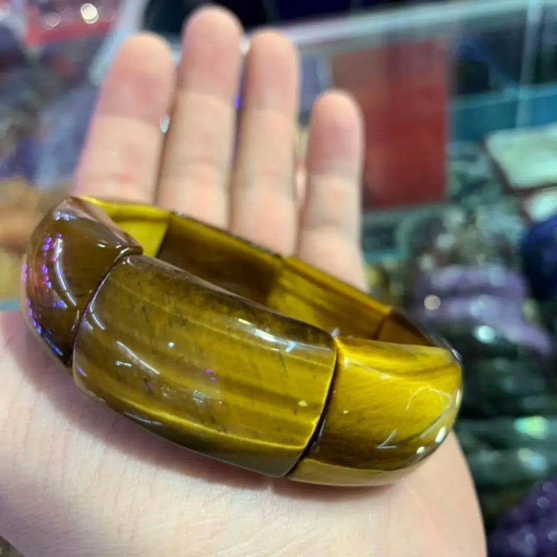 Yellow Tiger Eye Beads Bracelet Natural Gem Stone Bangle