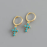 925 Silver Zircon Cross Hoop Earrings for Women