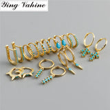 925 Silver Zircon Cross Hoop Earrings for Women