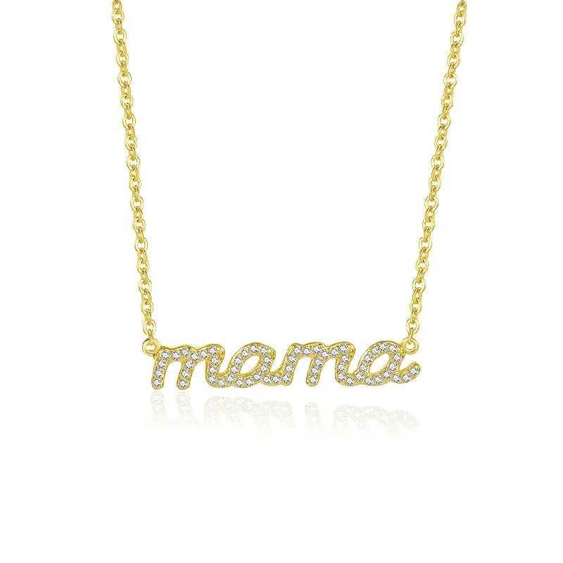 925 Silver Zircon Letter mama Pendant Necklace for Women