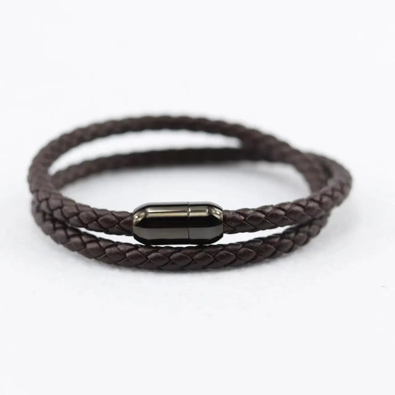 Yisheng Punk Men Jewelry Leather Bracelet Stainless Steel Magnetic Clasp Bangles
