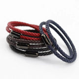 Yisheng Punk Men Jewelry Leather Bracelet Stainless Steel Magnetic Clasp Bangles