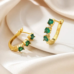 ZFSILVER S925 Silver Diamond-set Green Zircon Letter C Earrings