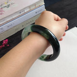 Zheru Natural Burmese Jade Ice Dark Green Hand Two-Color Bracelet