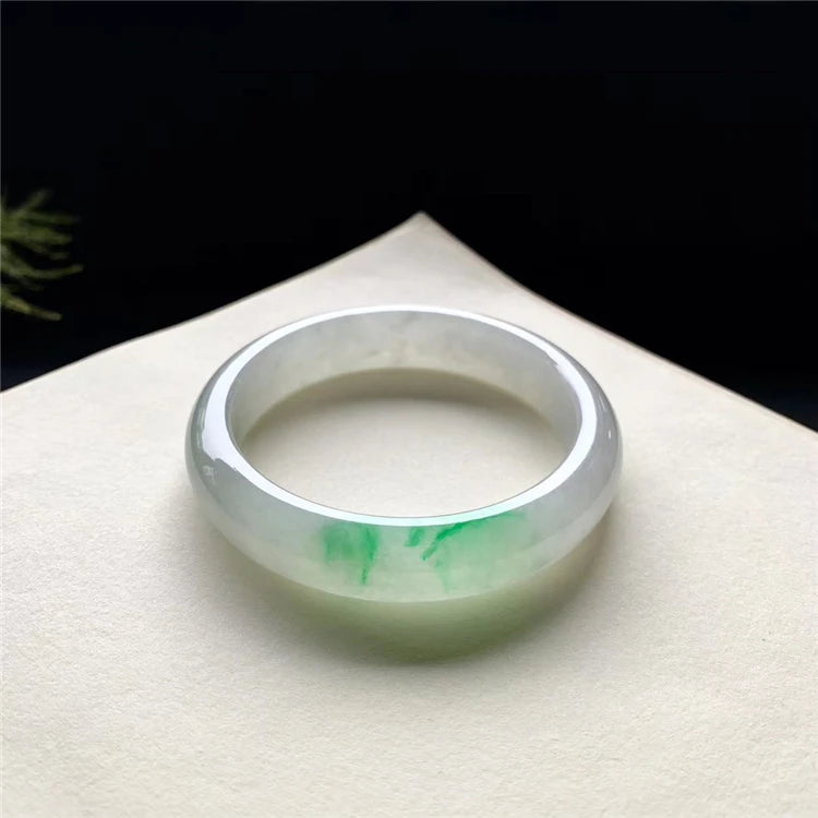 Zheru Jewelry Natural Burmese Jade 54-64mm Light Green Flower Bracelet