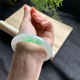 Zheru Jewelry Natural Burmese Jade 54-64mm Light Green Flower Bracelet