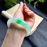 Zheru Jewelry Natural Burmese Jadeite Green Flower Bracelet 54-64mm