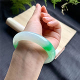 Zheru Jewelry Natural Burmese Jadeite Green Flower Bracelet 54-64mm