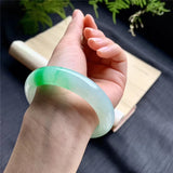 Zheru Jewelry Natural Burmese Jadeite Green Flower Bracelet 54-64mm