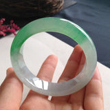 Zheru Jewelry Natural Burmese Jadeite 54-64mm Light Green Bracelet