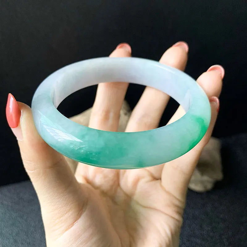 Zheru Jewelry Natural Burmese Jadeite 54-64mm Light Purple Two-Color Bracelet
