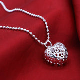 Hollowed Heart Necklace 925 Sterling Silver Sweet Lady Jewelry