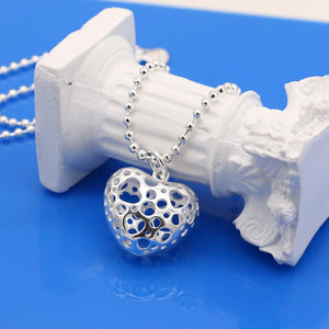 Hollowed Heart Necklace 925 Sterling Silver Sweet Lady Jewelry