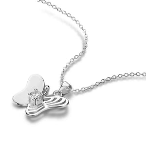 Sterling Silver Butterfly Necklace Diamond-Encrusted Women's Jewelry
