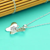 Sterling Silver Butterfly Necklace Diamond-Encrusted Women's Jewelry