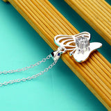 Sterling Silver Butterfly Necklace Diamond-Encrusted Women's Jewelry