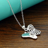Sterling Silver Butterfly Necklace Diamond-Encrusted Women's Jewelry