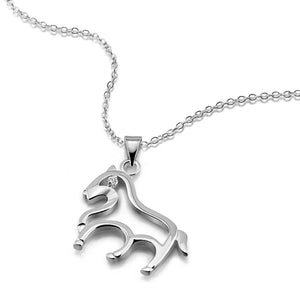 S925 Sterling Silver Chinese Zodiac Horse Necklace with Diamond Clavicle Chain