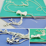 S925 Sterling Silver Bow Necklace Women's Double Layer Snake Bone Tassel Chain