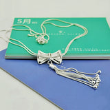 S925 Sterling Silver Bow Necklace Women's Double Layer Snake Bone Tassel Chain
