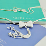 S925 Sterling Silver Bow Necklace Women's Double Layer Snake Bone Tassel Chain