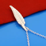 Feather Leaf Pendant Necklace Sterling Silver Accessory Short Necklace