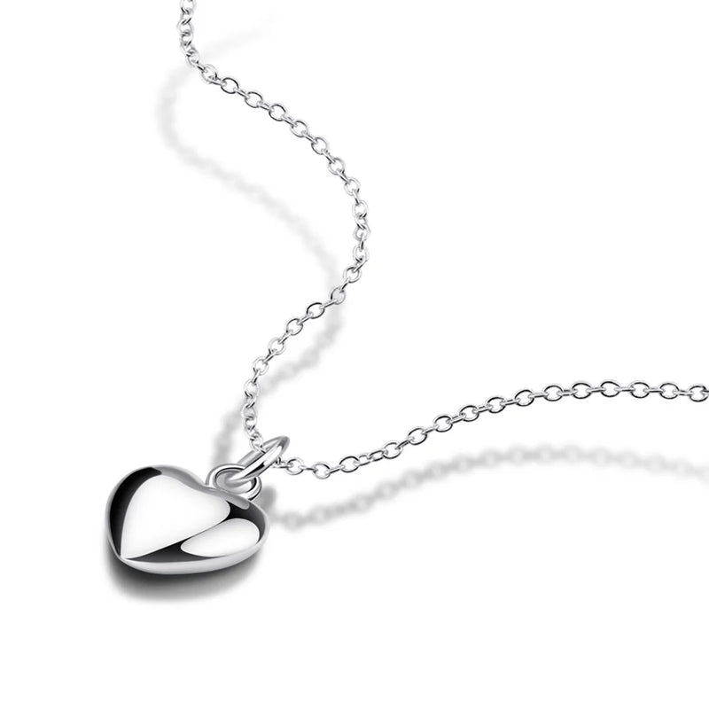 Heart Shape Solid Silver Necklace for Girls, 925 Sterling Silver