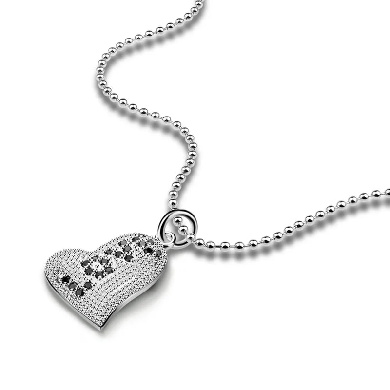 Love Heart Necklace, S925 Sterling Silver, Diamond-encrusted, Long Sweater Chain