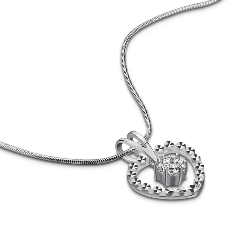 925 Silver Peach Heart Diamond Necklace for Women
