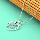 925 Silver Peach Heart Diamond Necklace for Women