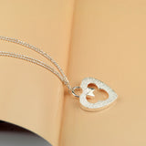 925 Sterling Silver Frosted Love Necklace Double Line Round Beads