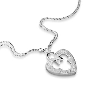 925 Sterling Silver Frosted Love Necklace Double Line Round Beads