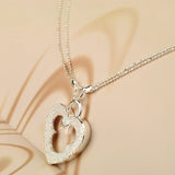 925 Sterling Silver Frosted Love Necklace Double Line Round Beads
