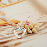 925 Sterling Silver Frosted Love Necklace Double Line Round Beads