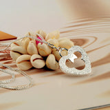 925 Sterling Silver Frosted Love Necklace Double Line Round Beads