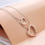 S925 Sterling Silver Heart Women's Necklace Double Line Snake Bone Chain