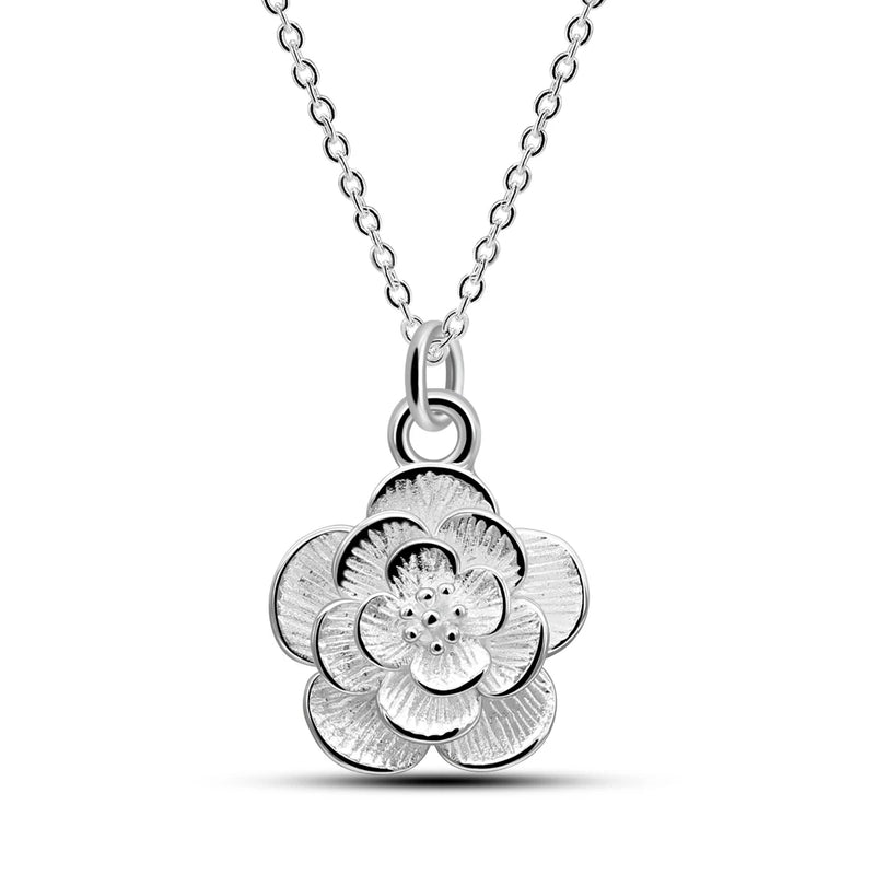 S925 Sterling Silver Rose Necklace Women's Silver Collarbone Chain Jewelry