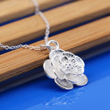 S925 Sterling Silver Rose Necklace Women's Silver Collarbone Chain Jewelry