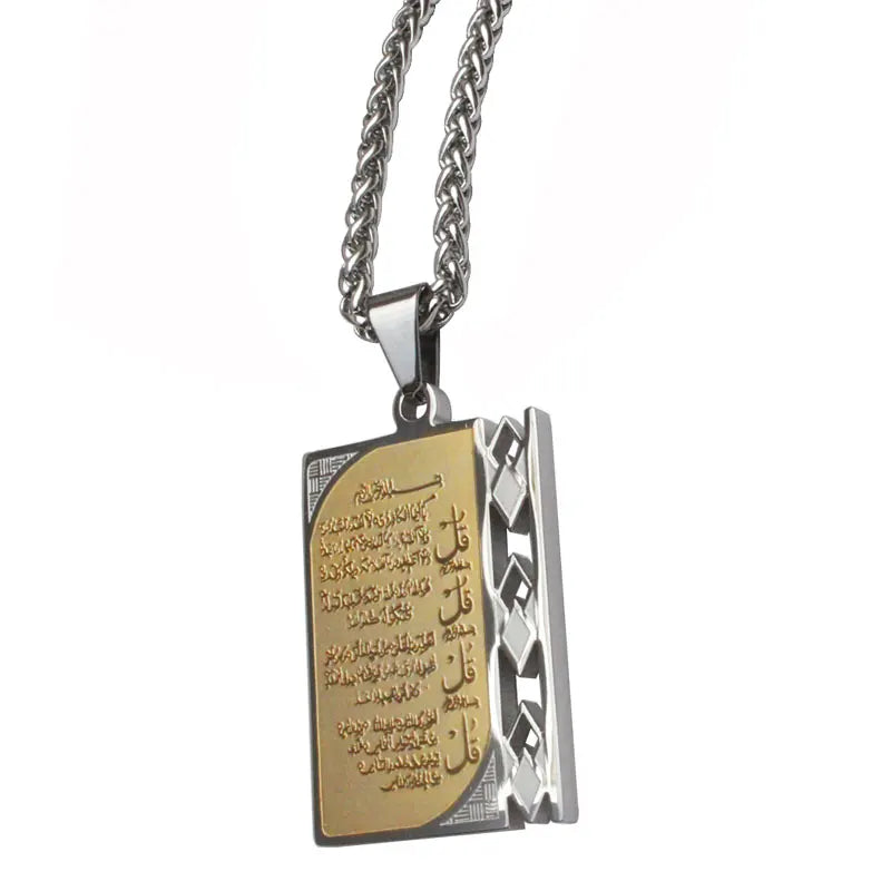 Muslim Allah 4 Qul Suras Stainless Steel Pendant Necklace Charm Islam Quran Gift