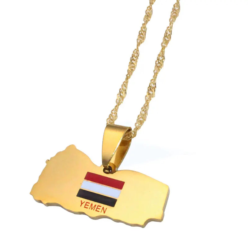 Yemen Flag Stainless Steel Pendant Necklace