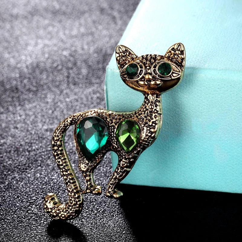 Colorful Cat Brooch Men Jewelry Rhinestone Crystal Scarf Pins Lapel Pin