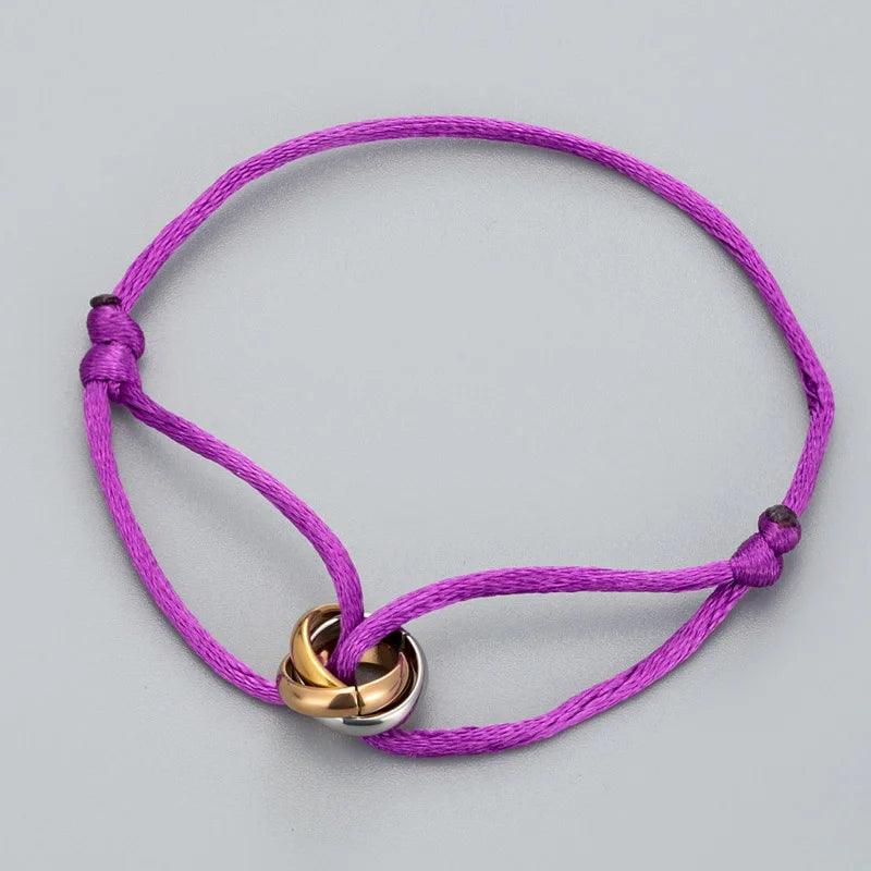 MultiColor Metal Bracelet 3 Buckle Ribbon Lace Up Chain Couple Jewelry