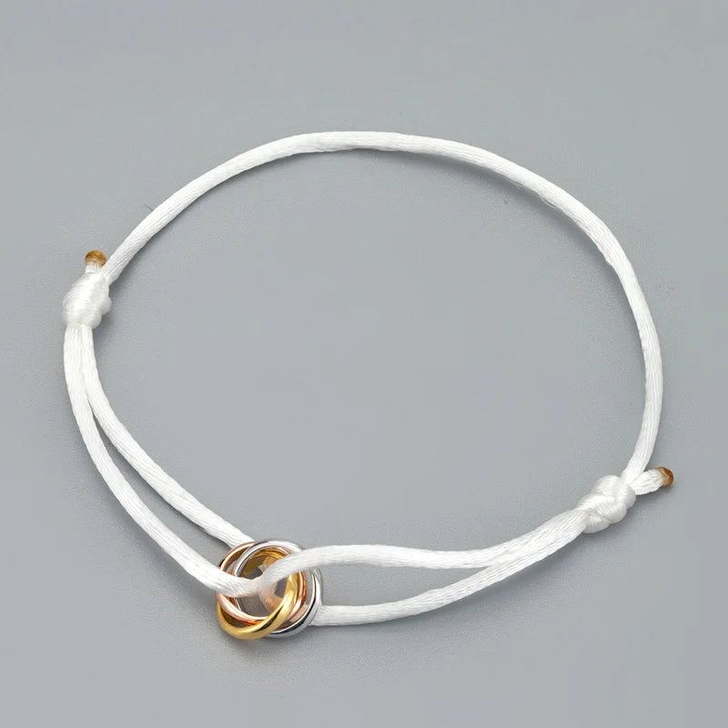 MultiColor Metal Bracelet 3 Buckle Ribbon Lace Up Chain Couple Jewelry