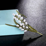 Men's Wheat Flower Pearl Pin Brooch Green Enamel Hijab Accessory